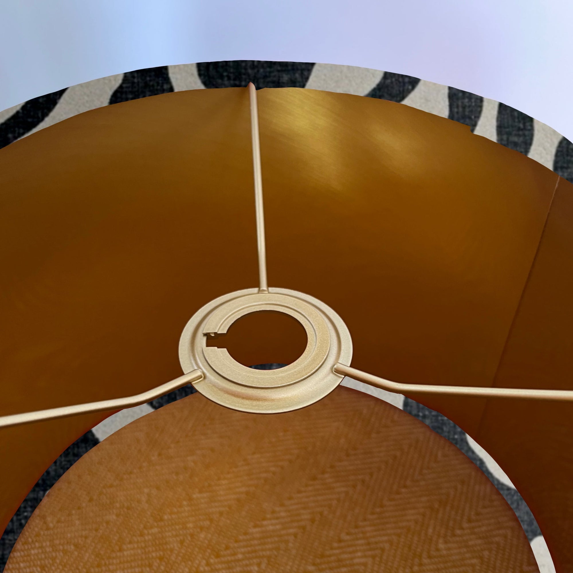 Black wiggle drum lampshade/ ceiling shade with a metallic brushed gold lining