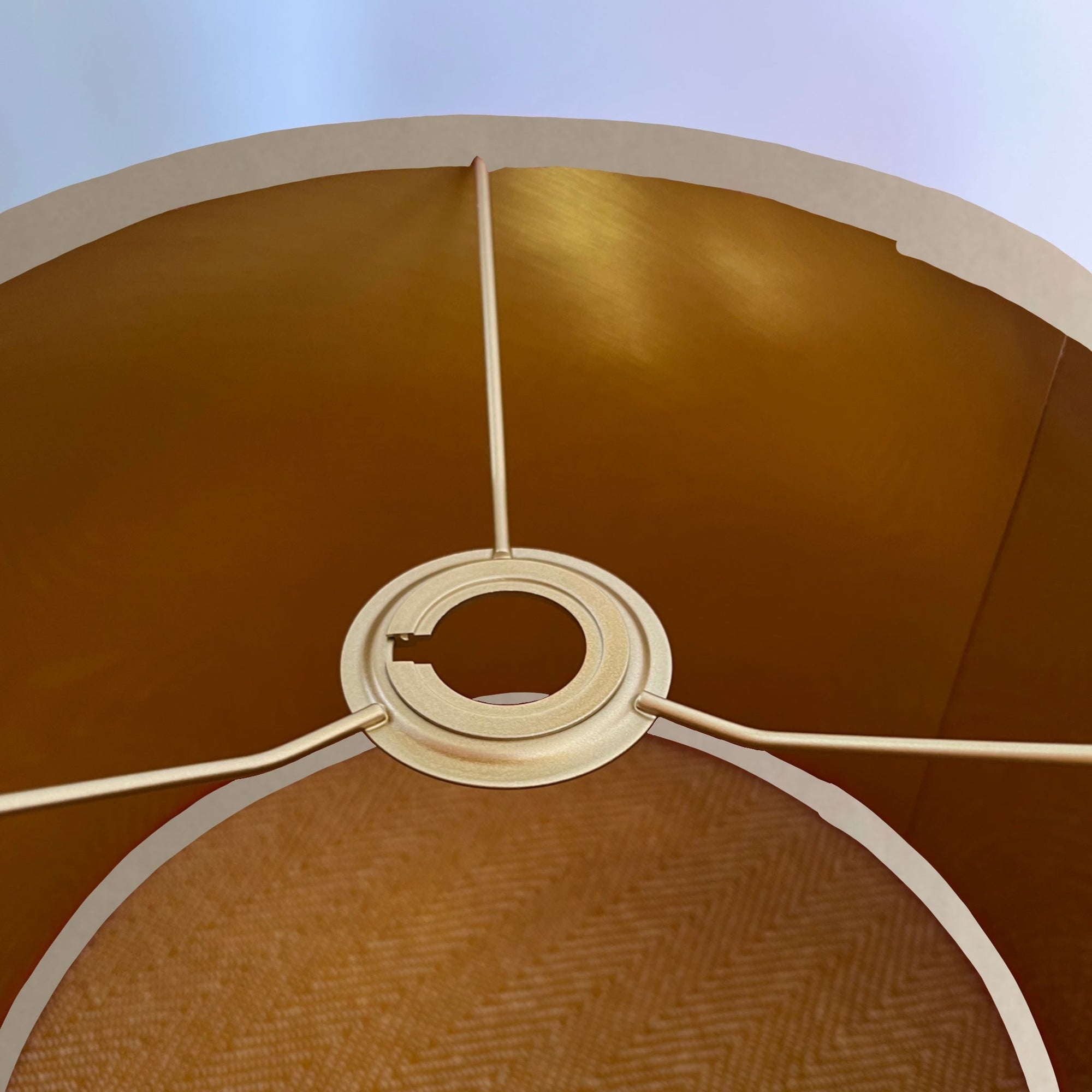Cream velvet drum lampshade/ ceiling shade with a metallic brushed gold lining