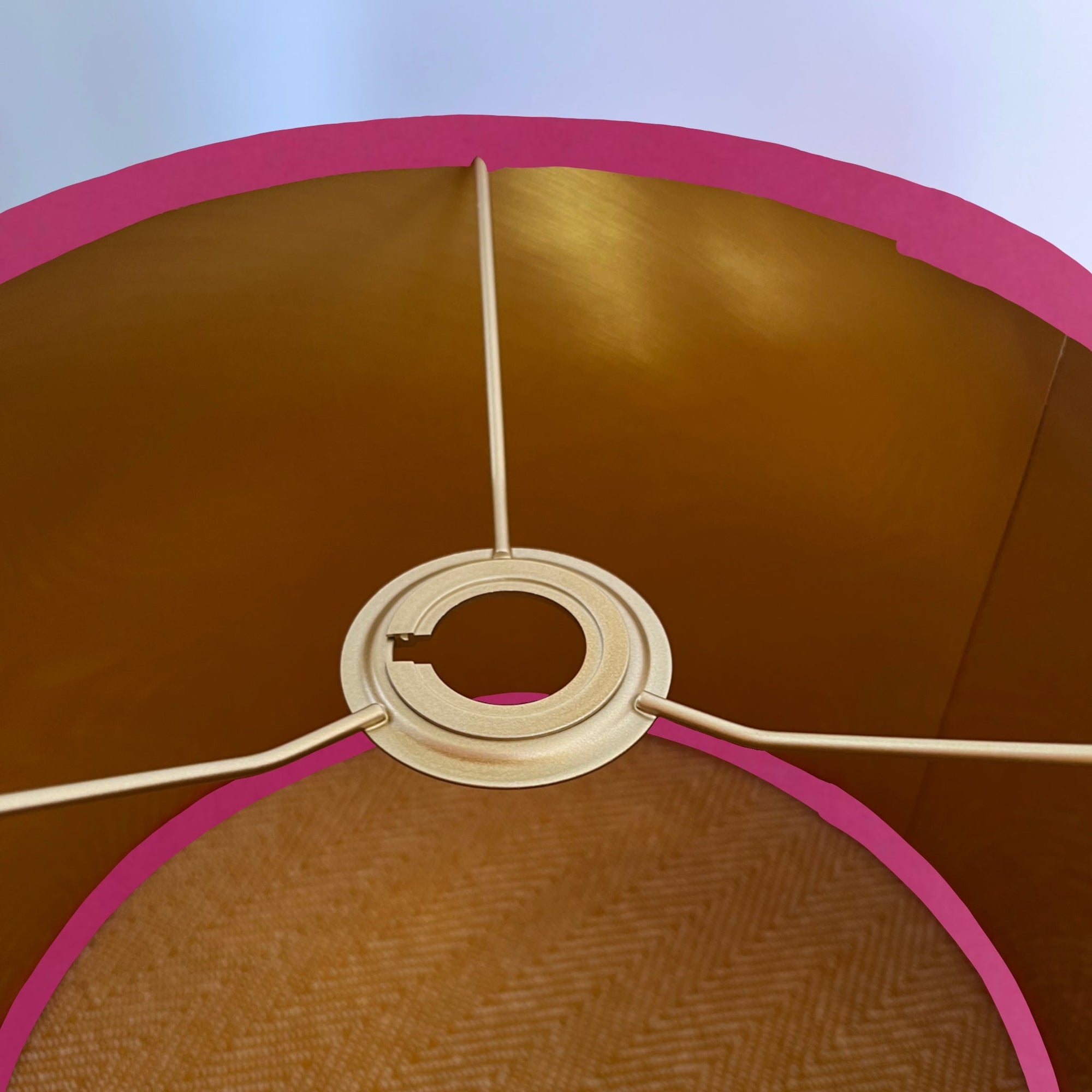 Hot Pink velvet drum lampshade/ ceiling shade with a metallic brushed gold lining