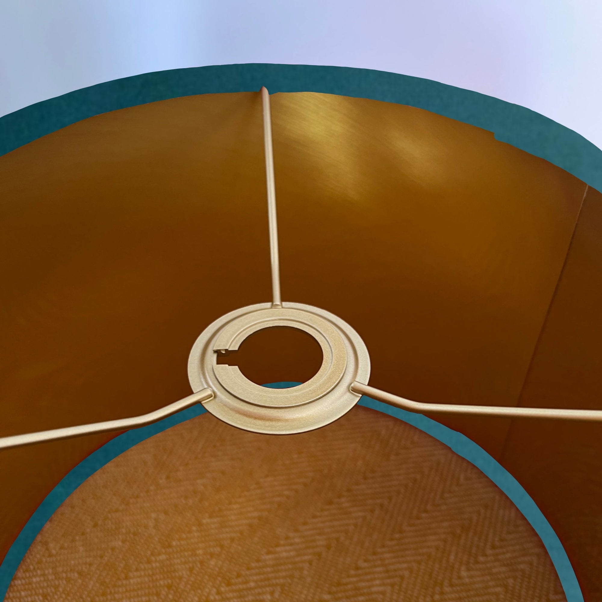 Teal velvet drum lampshade/ ceiling shade with a metallic brushed gold lining
