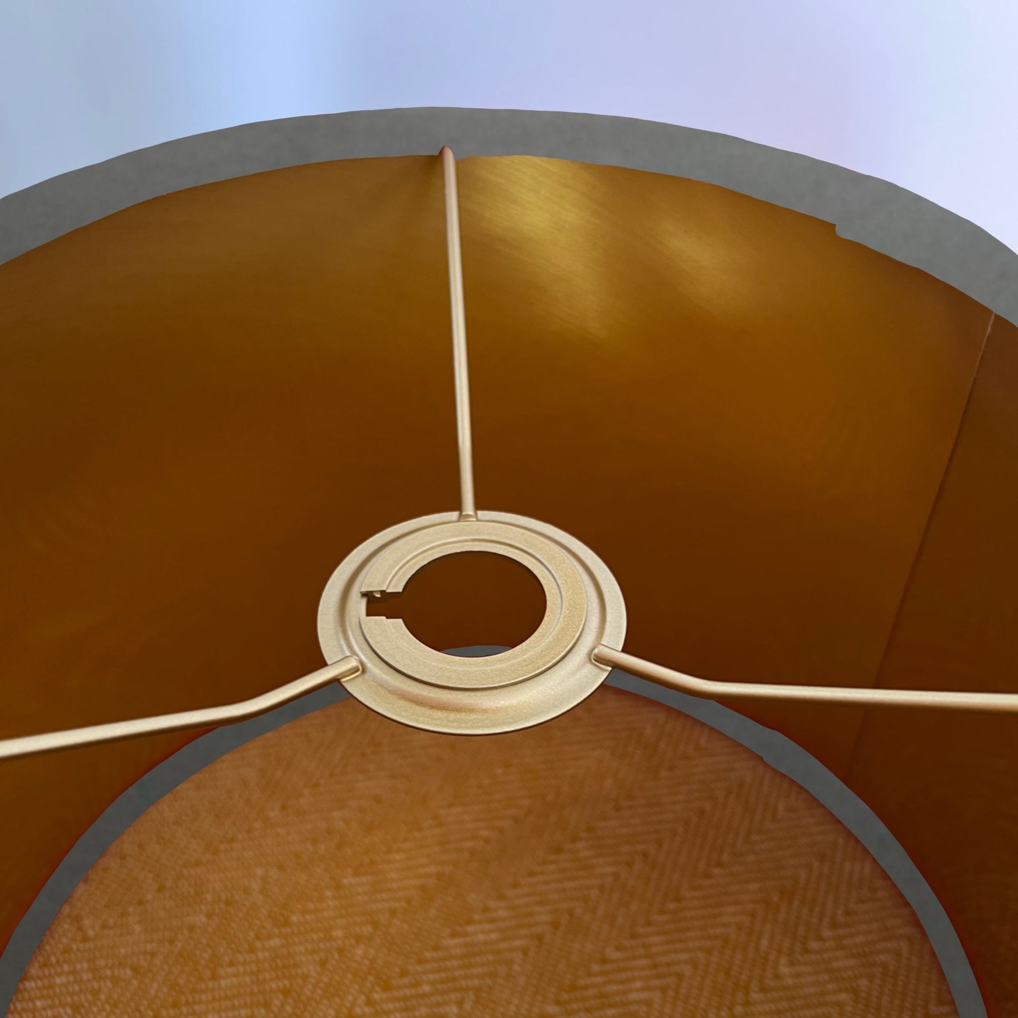 Grey velvet drum lampshade/ ceiling shade with a metallic brushed gold lining