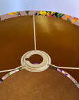 Grey flowers velvet drum lampshade / ceiling shade, with a metallic brushed gold lining