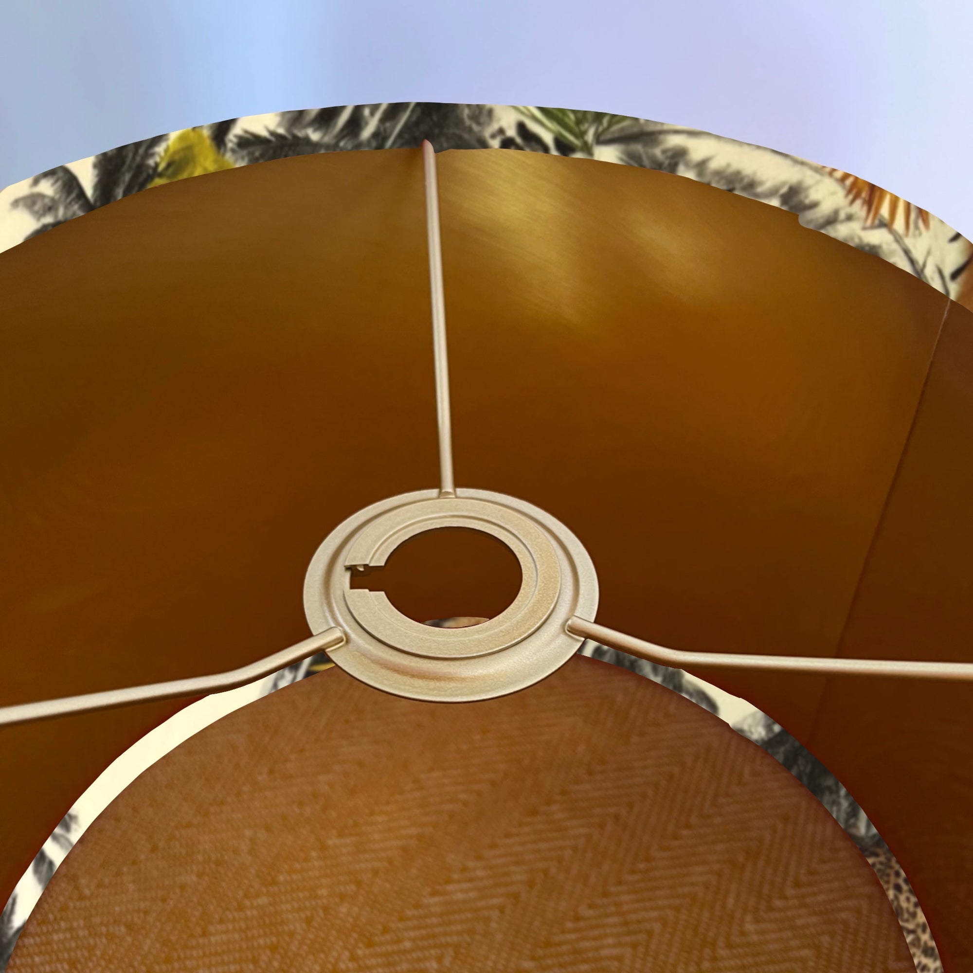Tropical tiger, cheetah velvet drum lampshade / ceiling shade, with a metallic brushed gold lining
