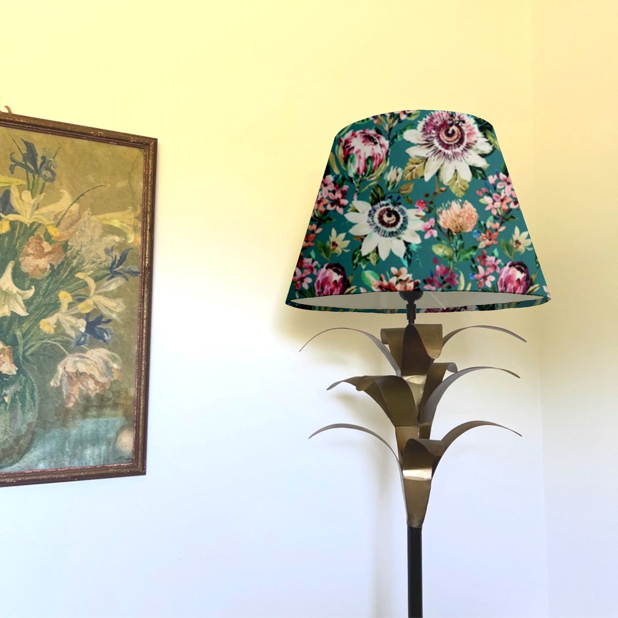 Teal Floral Summer Garden Velvet Steep Empire Lampshade | Handmade Ceiling Light Shade | UK