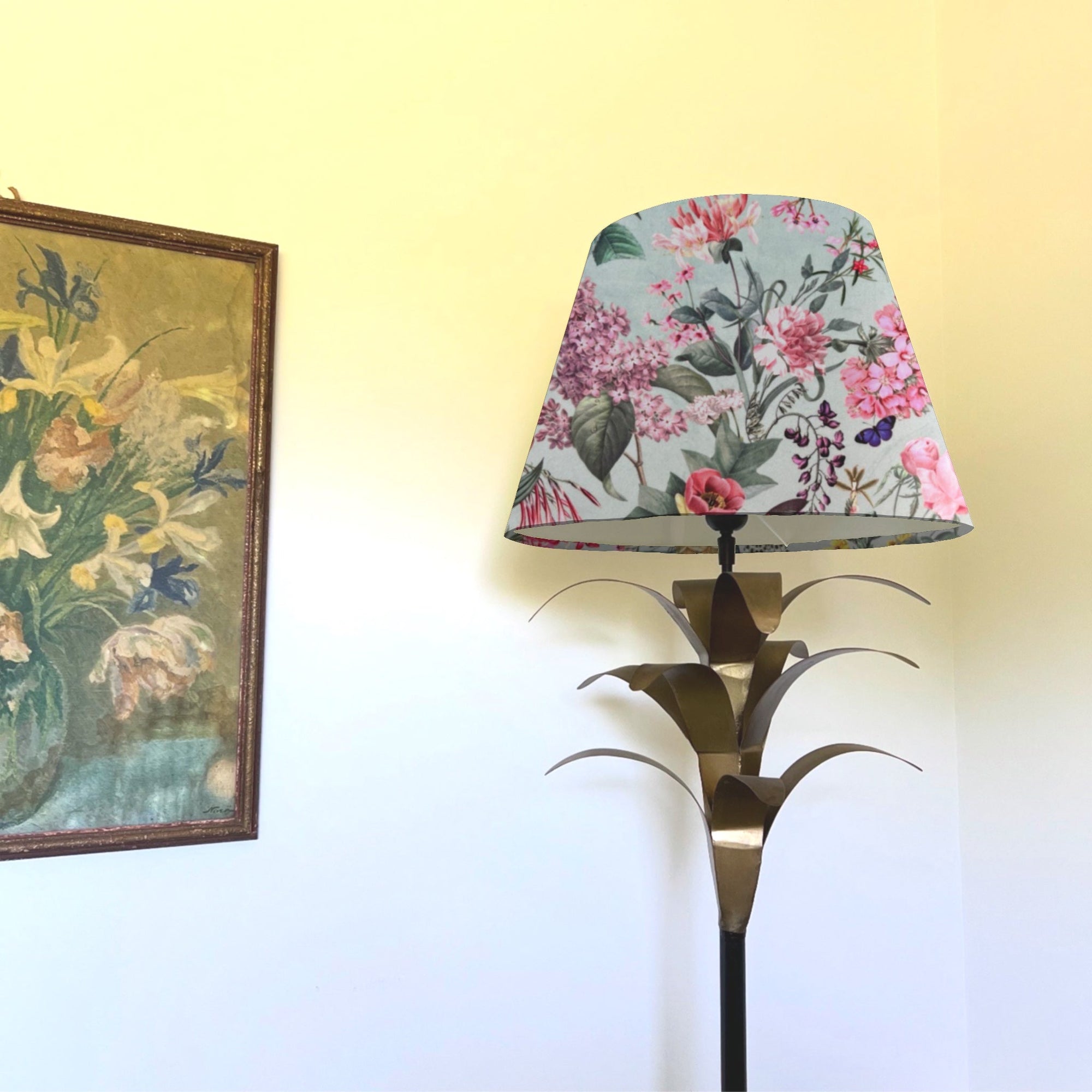 Light Blue Butterfly Floral Velvet Steep Empire Lampshade | Handmade Ceiling Light Shade | UK
