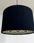 Black Velvet & Navy Strawberry Thief Double Sided Drum Lampshade | Handmade Ceiling Light Shade | Bespoke UK