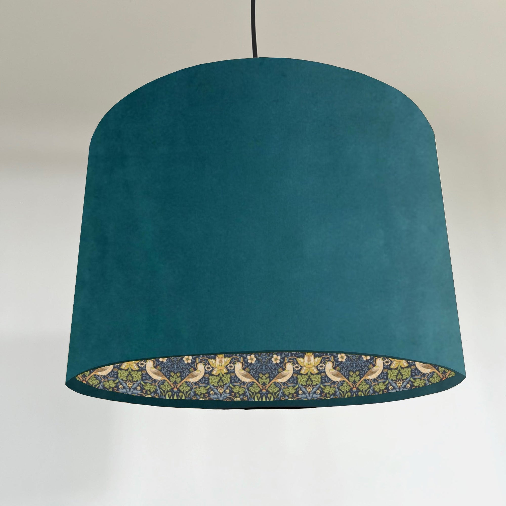 Teal Velvet &amp; Navy Strawberry Thief Double Sided Drum Lampshade | Handmade Ceiling Light Shade | Bespoke UK