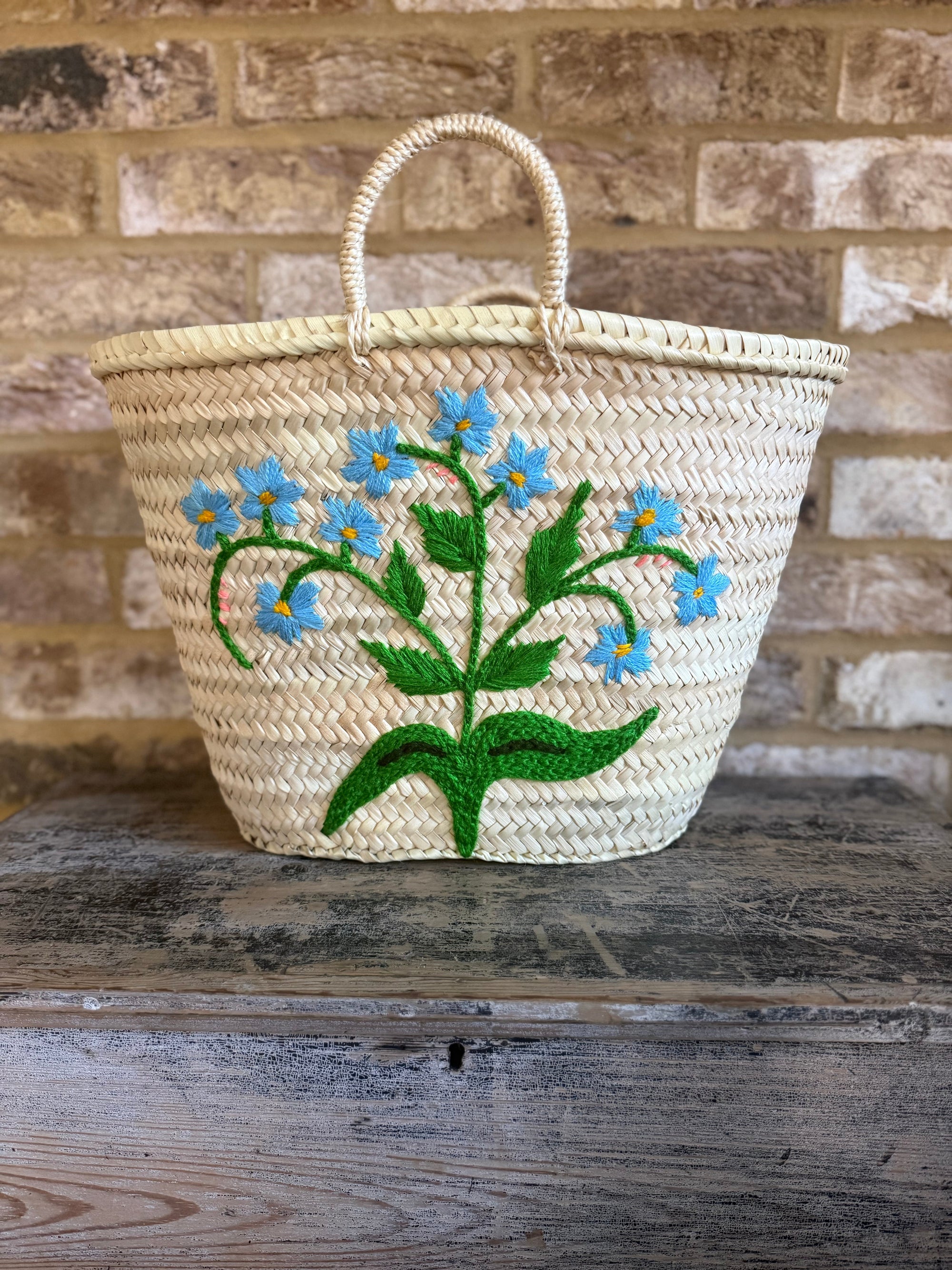 Handwoven Blue Meadow Straw Shopper
