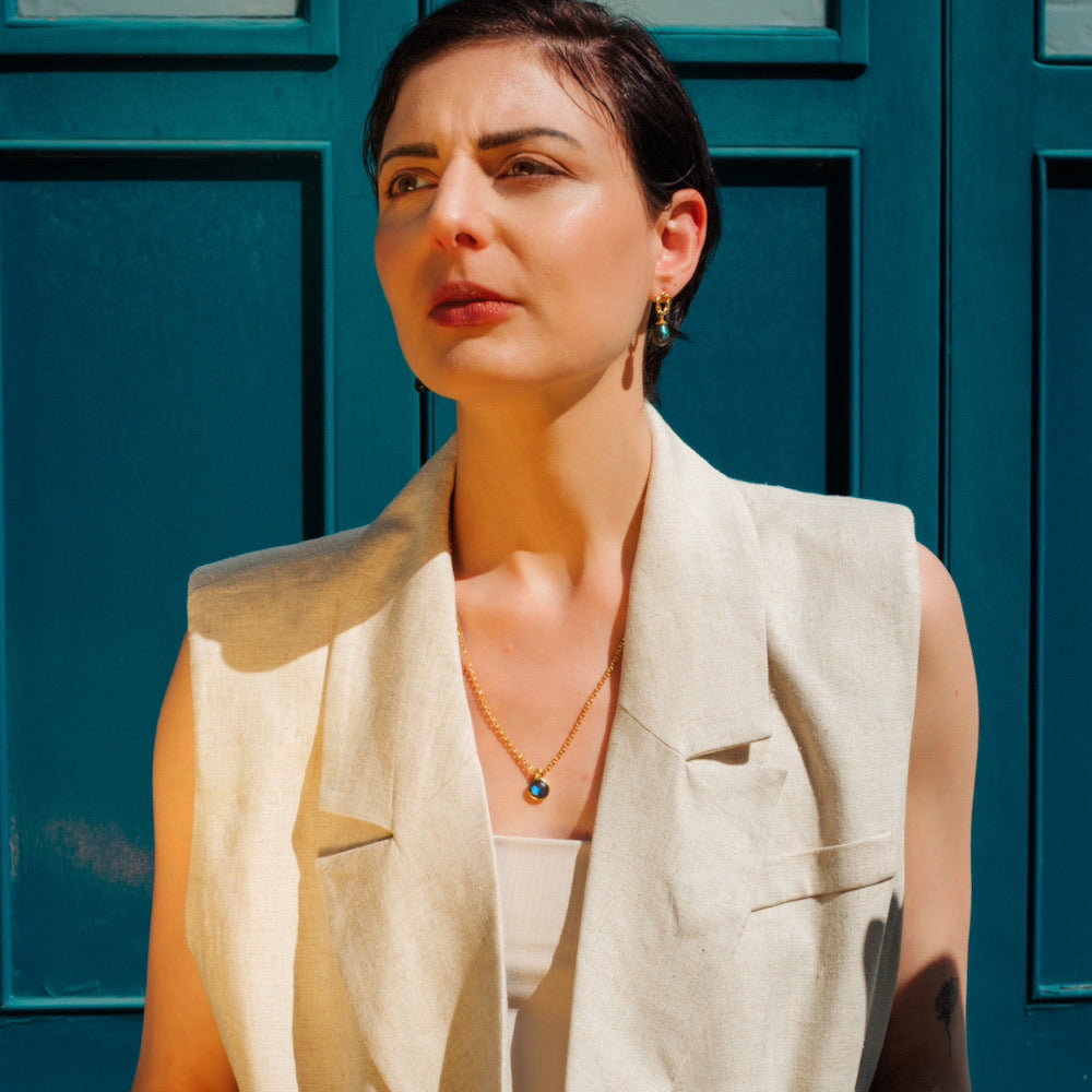 Twisted Loop Earrings in Green Onyx