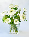 Silk Ranunculus Flowers in Glass Vase - 8"