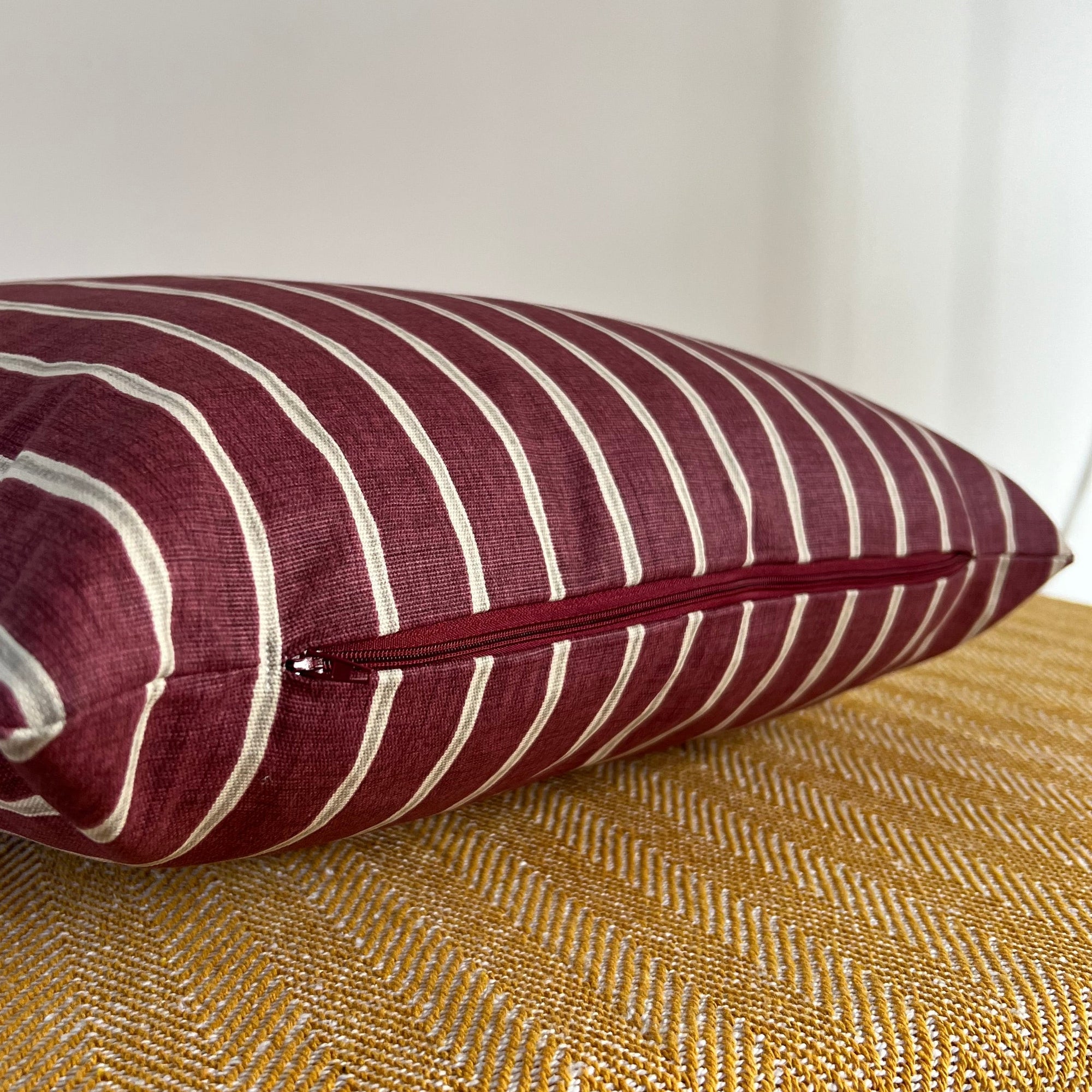 Maroon rowing stripe cotton cushion, scatter cushions