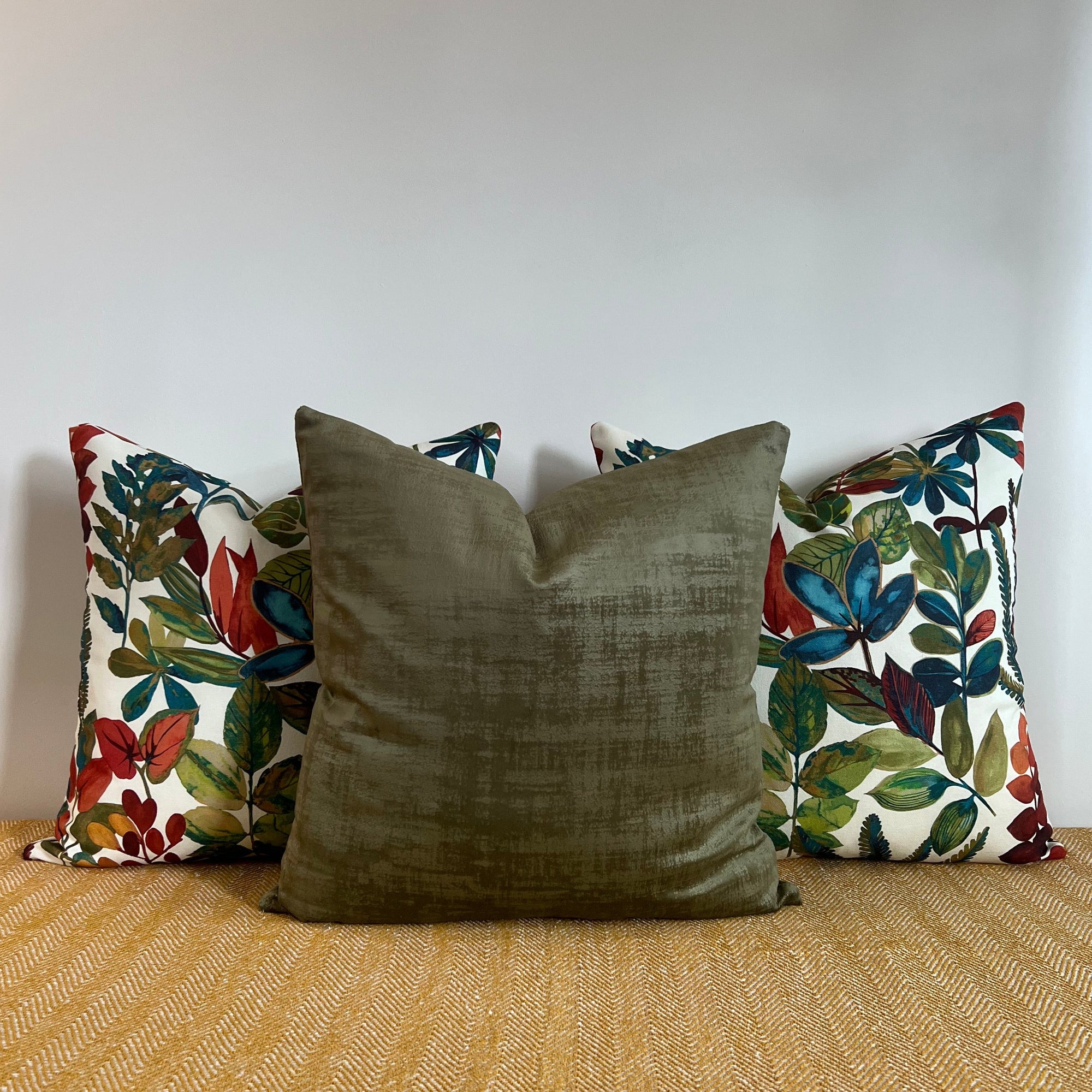 Textured olive velvet throw cushion, scatter cushion