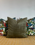 Textured olive velvet throw cushion, scatter cushion