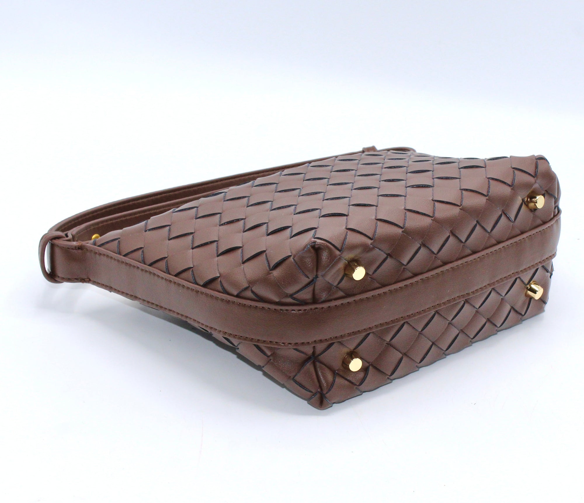 Genuine Leather Woven Style Boxed Pouch Bag