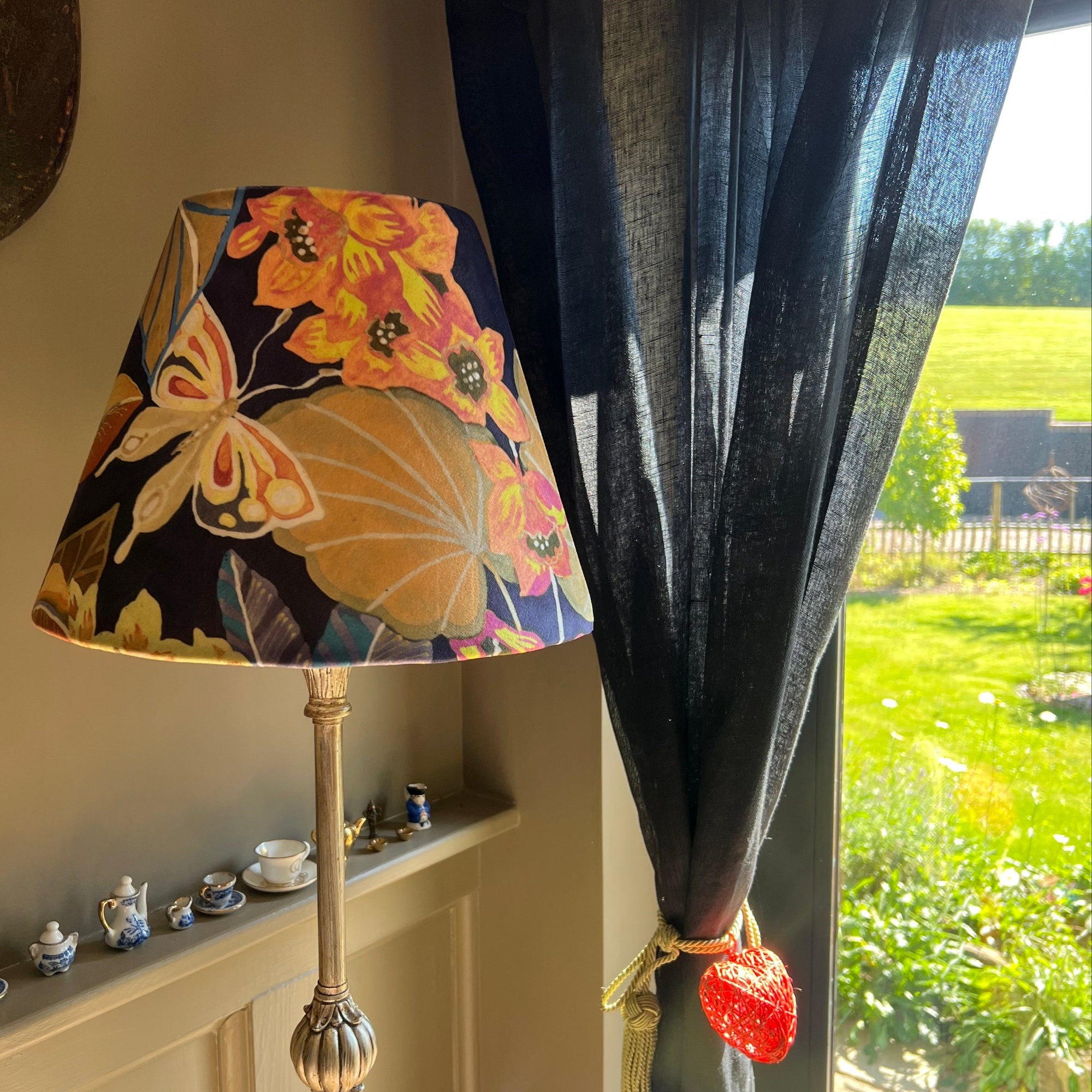 Floral Midnight Velvet Steep Empire Lampshade | Handmade Ceiling Light Shade | UK