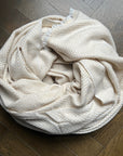 Premium Noble Cashmere Blanket, handwoven pure cashmere throw in latte light honey gold, luxury chevron pattern, soft and warm, 125x250cm by Wildash London at brixbailey.com