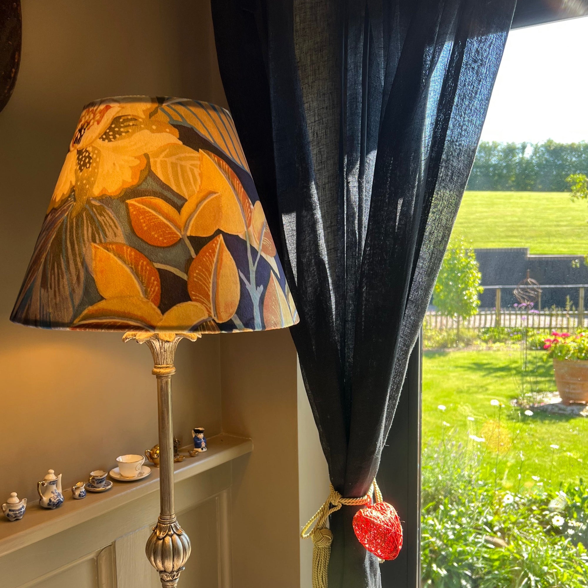 Floral Midnight Velvet Steep Empire Lampshade | Handmade Ceiling Light Shade | UK