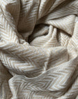 Premium Noble Cashmere Blanket, handwoven pure cashmere throw in latte light honey gold, luxury chevron pattern, soft and warm, 125x250cm by Wildash London at brixbailey.com