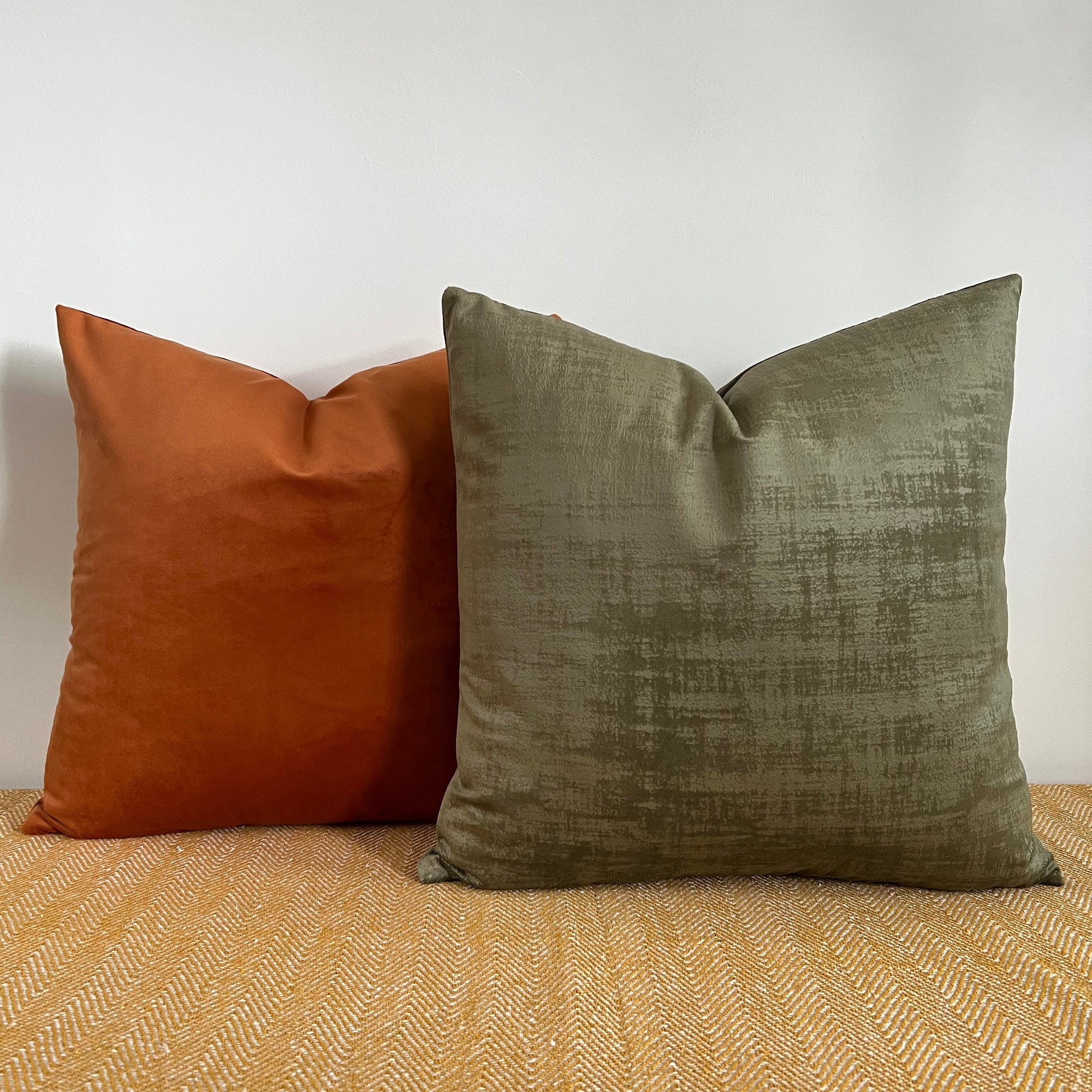 Textured olive velvet throw cushion, scatter cushion