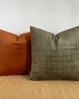 Textured olive velvet throw cushion, scatter cushion