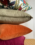 Textured olive velvet throw cushion, scatter cushion