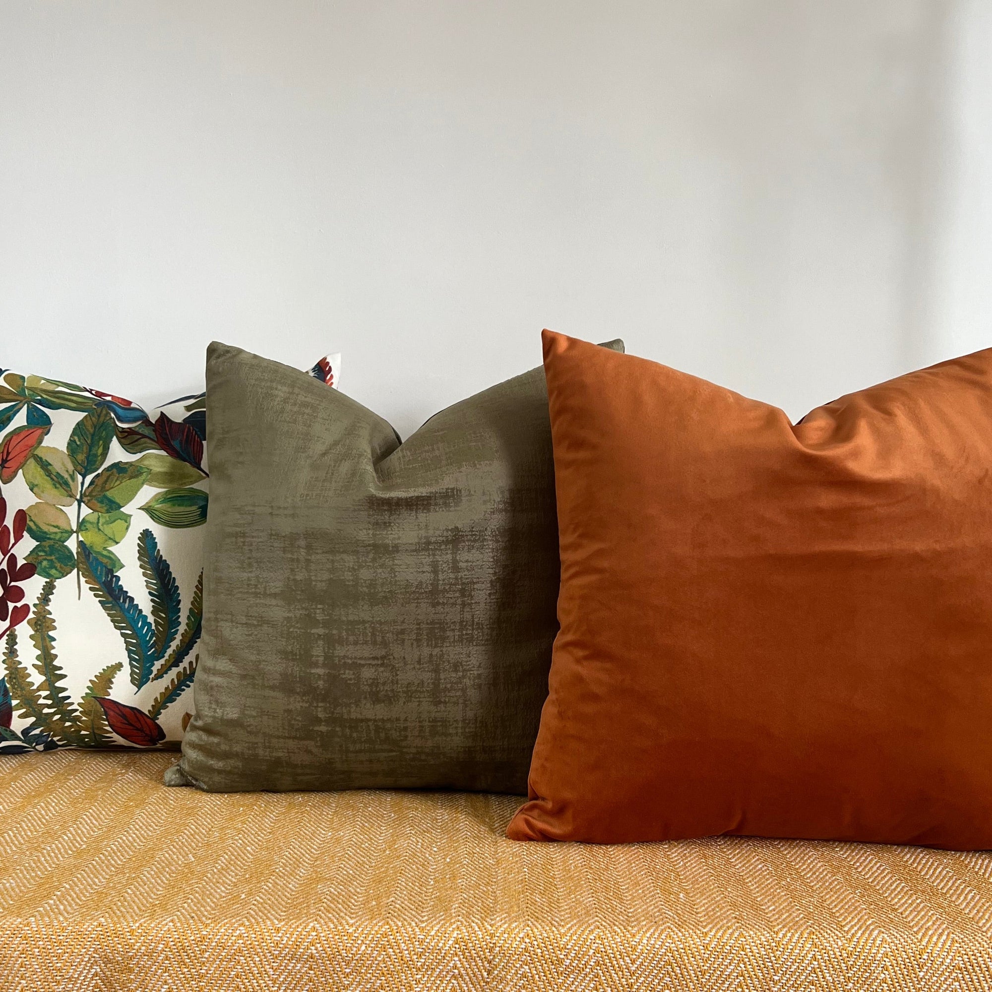 Textured olive velvet throw cushion, scatter cushion