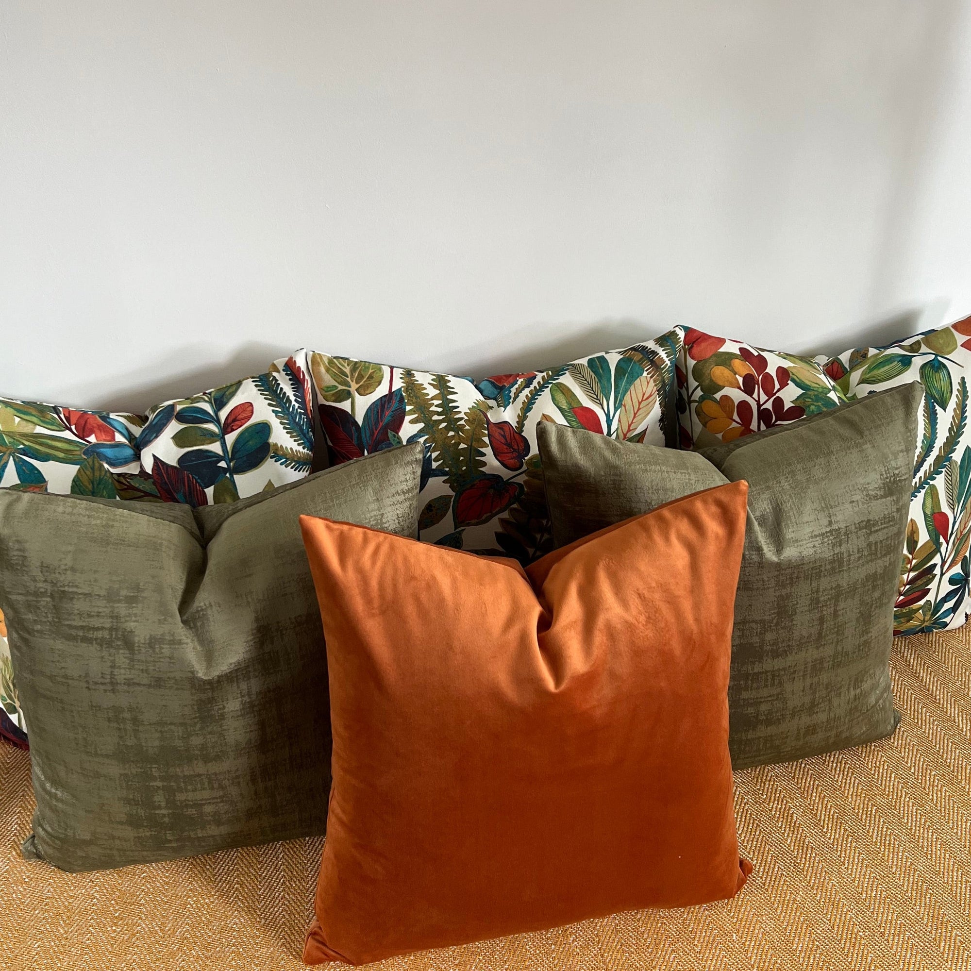 Textured olive velvet throw cushion, scatter cushion