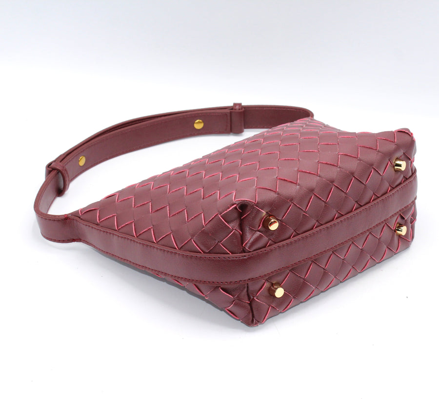 Genuine Leather Woven Style Boxed Pouch Bag