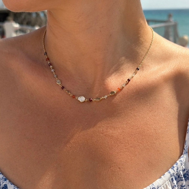 Sofia Nugget Necklace Labradorite, Carnelian, Green Aventurine &amp; Garnet