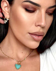 Luxe 18k Gold Plated Turquoise T Bar Heart Necklace