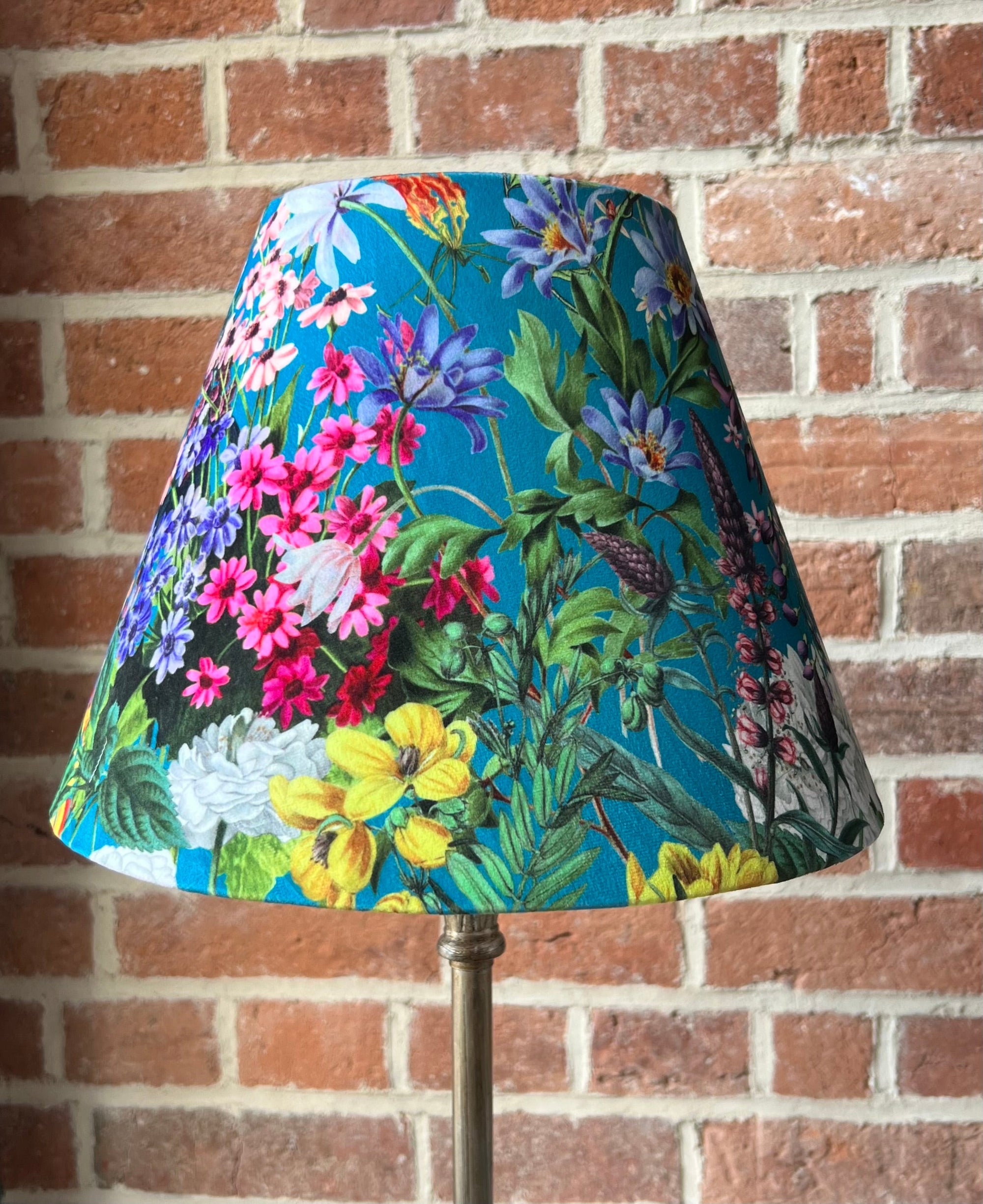 Teal Flowers Velvet Steep Empire Lampshade | Handmade Ceiling Light Shade | UK