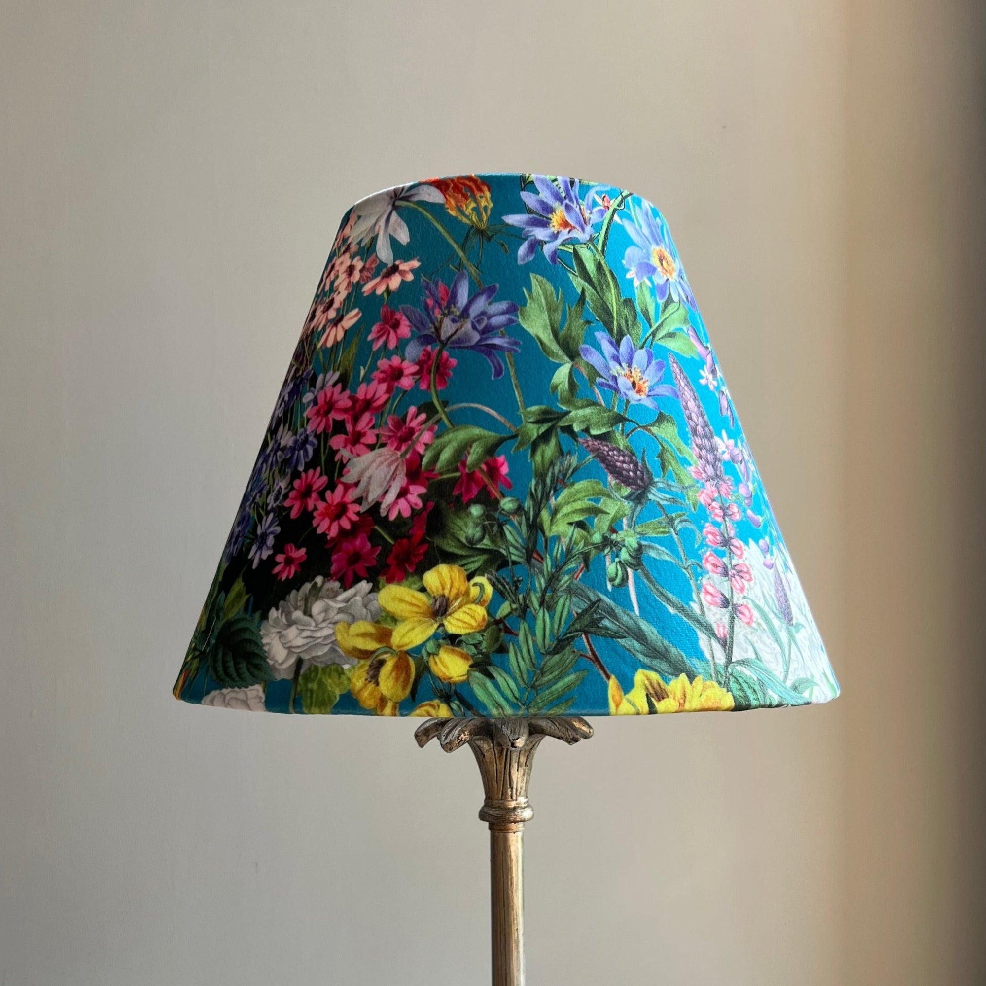 Teal Flowers Velvet Steep Empire Lampshade | Handmade Ceiling Light Shade | UK
