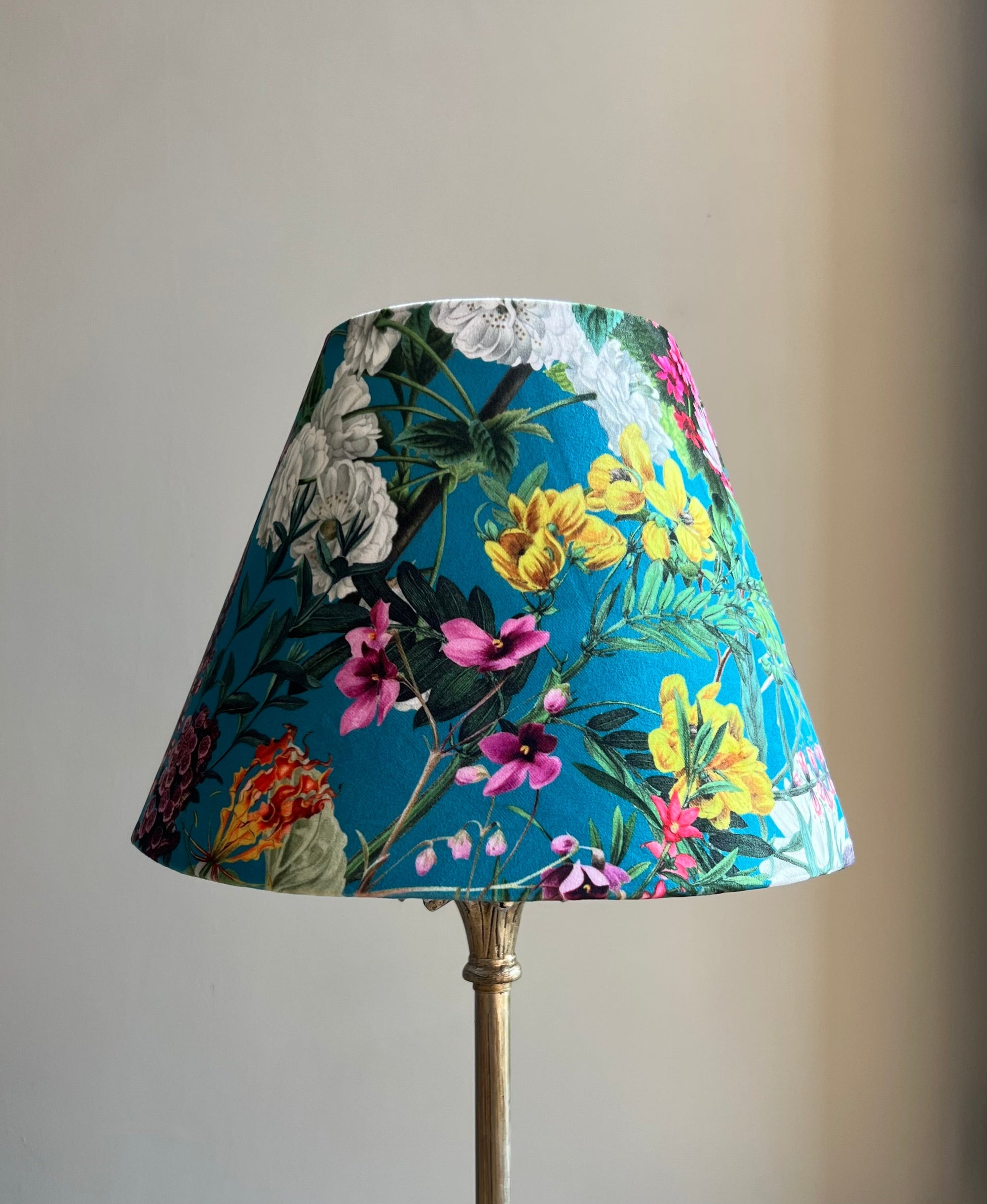 Teal Flowers Velvet Steep Empire Lampshade | Handmade Ceiling Light Shade | UK