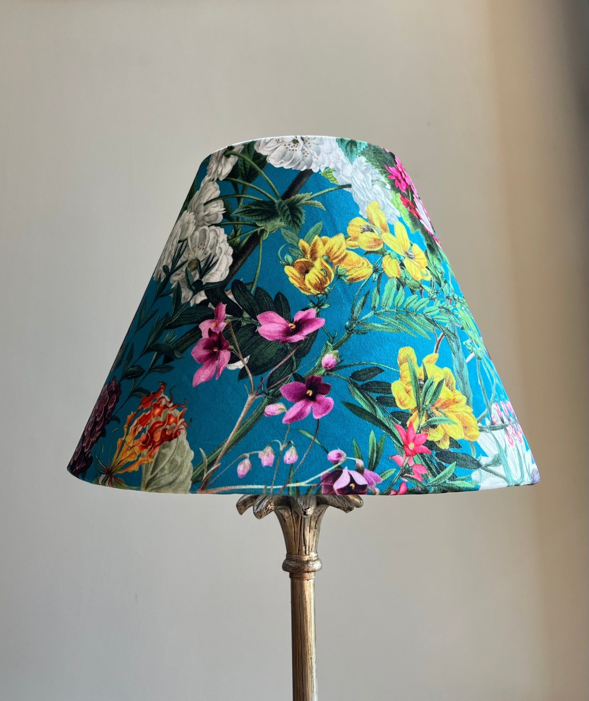 Teal Flowers Velvet Steep Empire Lampshade | Handmade Ceiling Light Shade | UK
