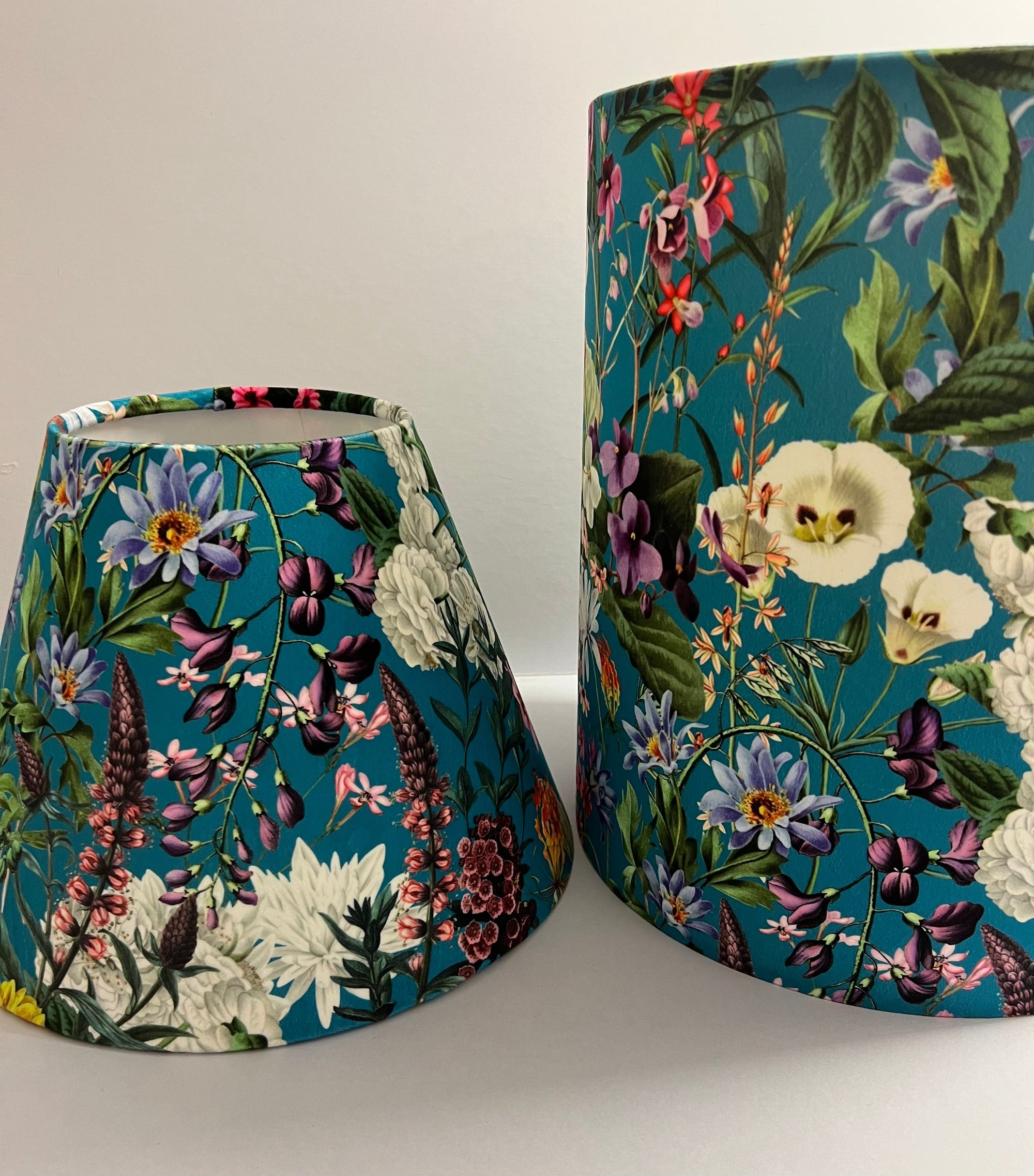 Teal Flowers Velvet Steep Empire Lampshade | Handmade Ceiling Light Shade | UK