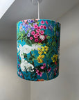 Teal flowers velvet drum lampshade / ceiling shade, with a white lining