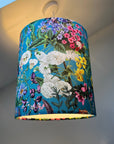 Teal flowers velvet drum lampshade / ceiling shade, with a white lining
