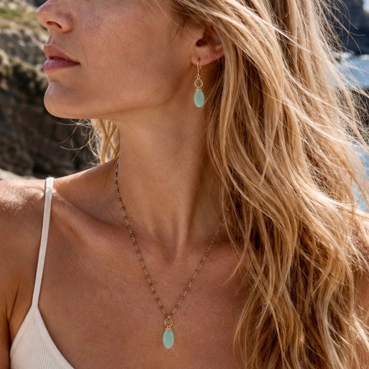 Persephone Double Gemstone Beaded Chain Necklace Pariba Onyx &amp; Smoky Quartz