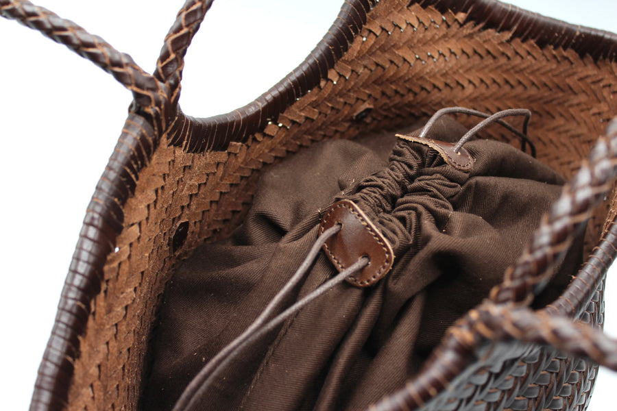 CELIA Leather Tote from SOOK - Spacious Calfskin Handbag with Cotton Drawstring Bag for Travel & Everyday Use by Sook Stainable at brixbailey.com