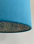 Teal Velvet & William Morris Blue Willow Leaves Double Sided Drum Lampshade | Handmade Ceiling Light Shade | Bespoke UK