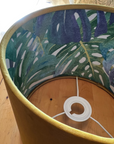 Mustard Velvet & Leaves Double Sided Drum Lampshade | Handmade Ceiling Light Shade | Bespoke UK