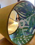 Mustard Velvet & Leaves Double Sided Drum Lampshade | Handmade Ceiling Light Shade | Bespoke UK