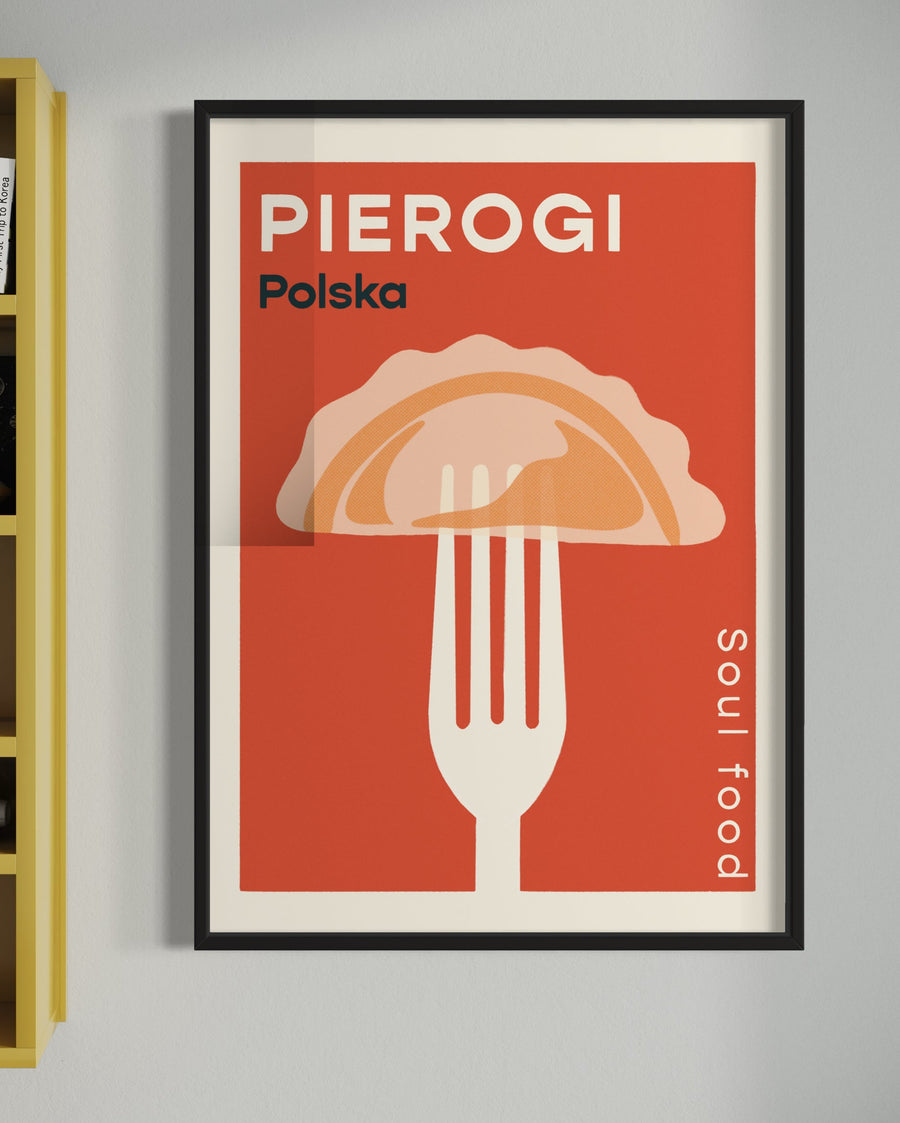 Premium Pierogi Retro Polish Food Poster, luxury high-quality print on 230gsm paper, framed options available by Little Egret Design at brixbailey.com
