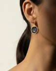 Dance of Stamens Medium Earring, Gold Plated Hollow Bezel with Black Spinel
