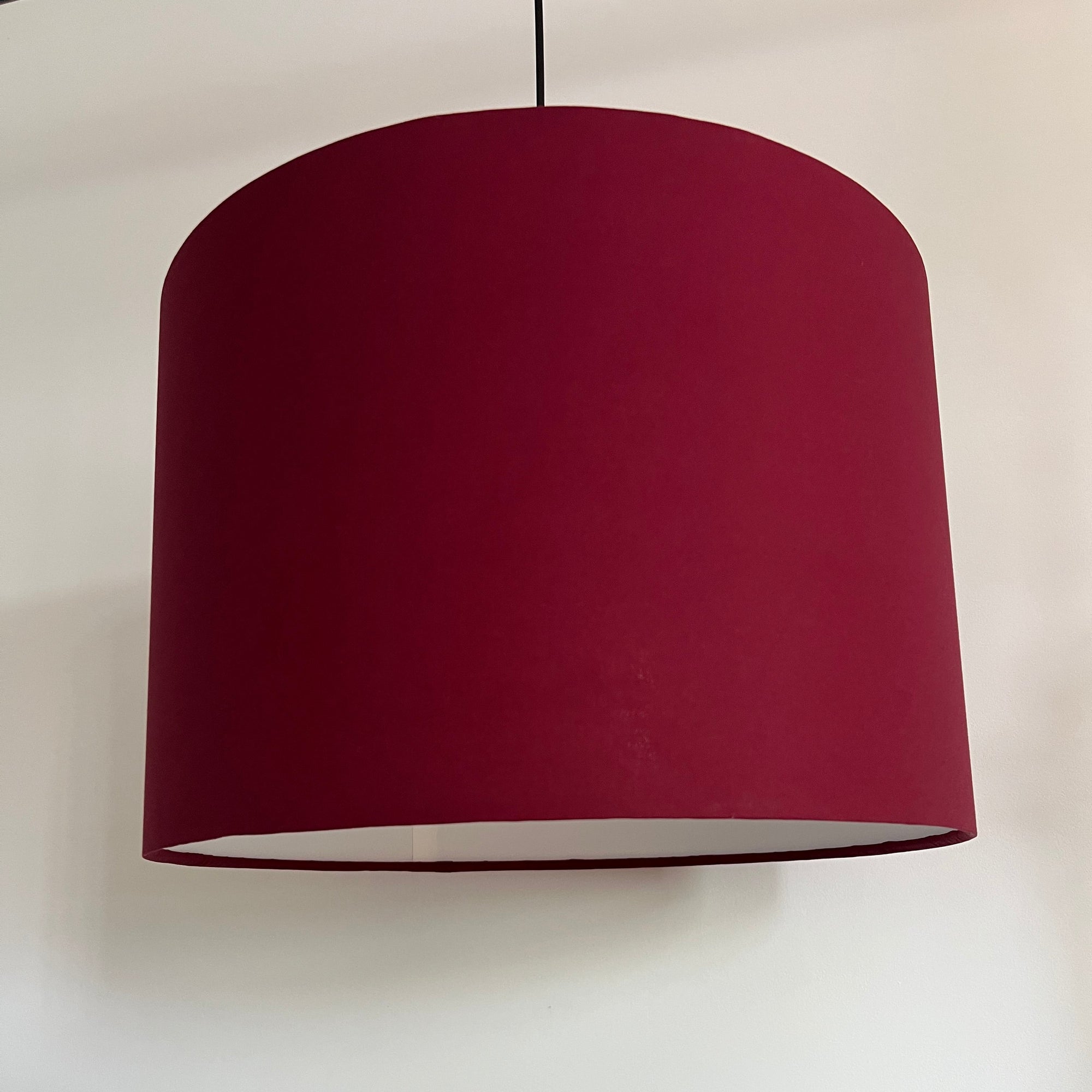 Crimson red cotton drum lampshade/ ceiling shade with a white lining