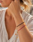 Athena Gem Beaded Adjustable Slider Bracelet Fuchsia Chalcedony