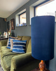 Navy Velvet cylinder lampshade, extra tall lampshade