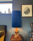 Navy Velvet cylinder lampshade, extra tall lampshade