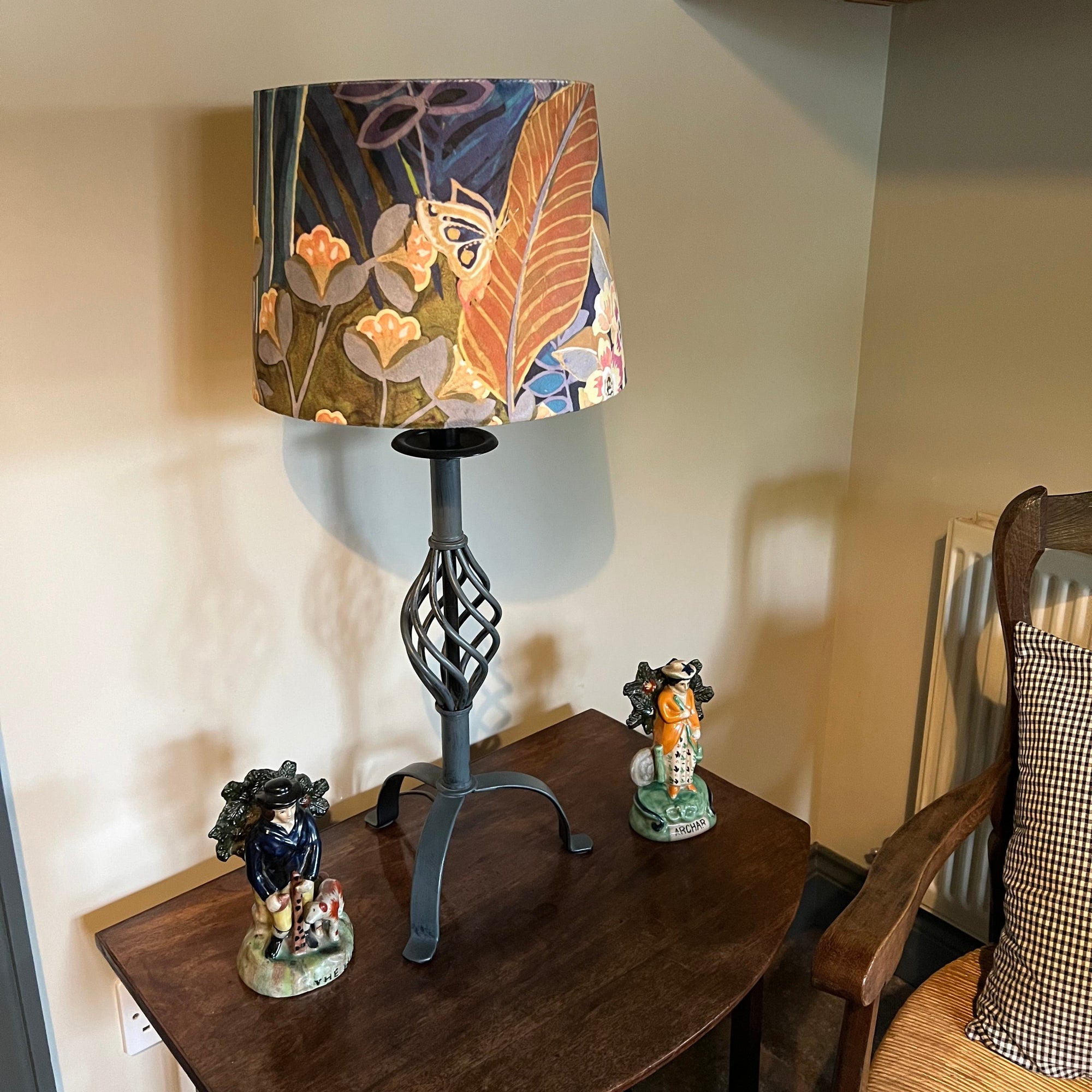 Floral Midnight Velvet Lampshade | French Drum Ceiling Light Shade | Bespoke Handmade Empire Lampshade