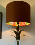 Burnt Orange Velvet & Multicoloured Leaves Double Sided Drum Lampshade | Handmade Ceiling Light Shade | Bespoke UK